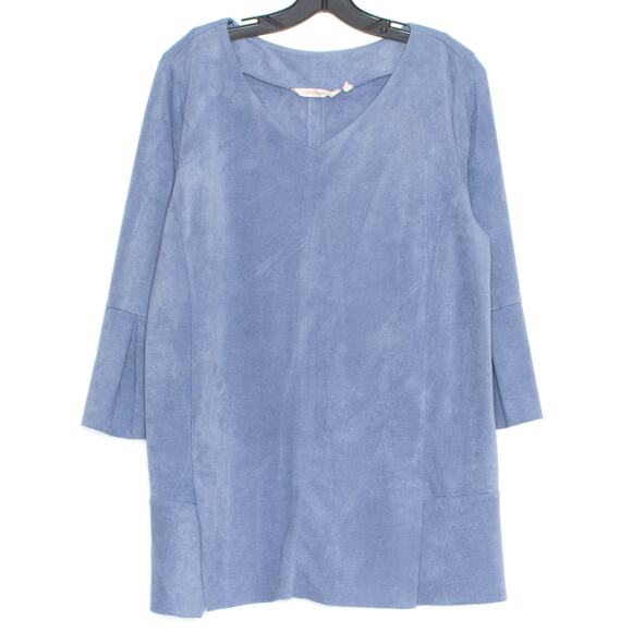 Soft Surroundings Womens Top Izzy Tunic Faux Suede V Neck Blue Size Large IO - Picture 1 of 3